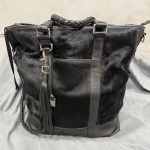 John Varvatos Cowhide Elegant Black Leather Tote Bag